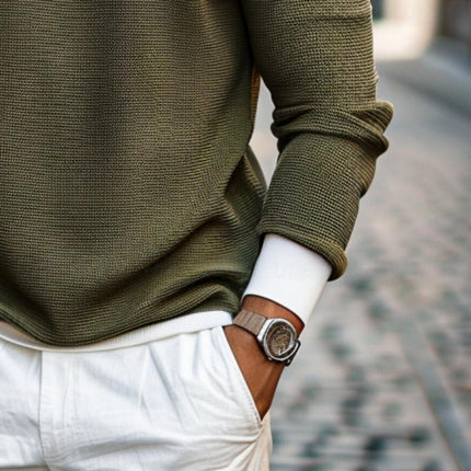 Men's Casual Colorblock Crewneck Sweater | Relaxed Fit | Partial Zipper | Full-Length Sleeves | Ribbed Cuffs | Cotton-Polyester Blend | Bold Contemporary Design | Lightweight Warmth | Ideal for Fall and Winter