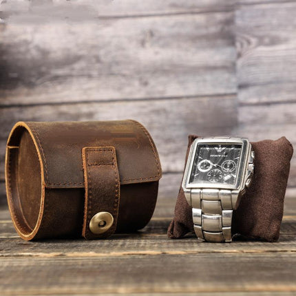 Men's Portable Watch Storage Bag | Classic Vintage Cowhide Leather | Secure Watch Compartments | Travel-Friendly Design | Soft Anti-Scratch Interior | Durable Zipper Closure | Perfect for Collectors & Travelers