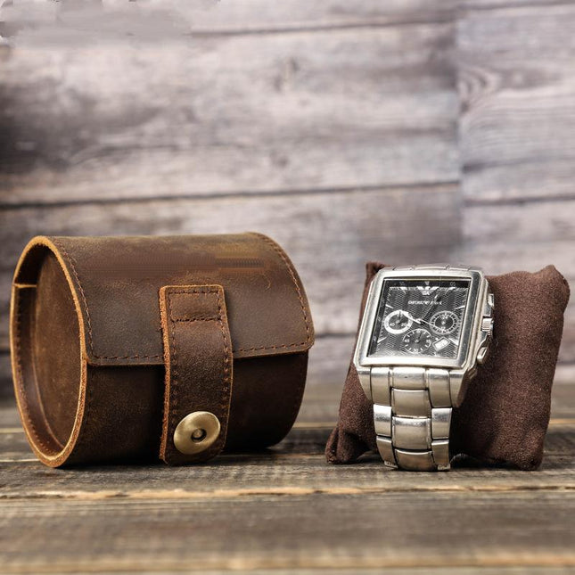 Men's Portable Watch Storage Bag | Classic Vintage Cowhide Leather | Secure Watch Compartments | Travel-Friendly Design | Soft Anti-Scratch Interior | Durable Zipper Closure | Perfect for Collectors & Travelers