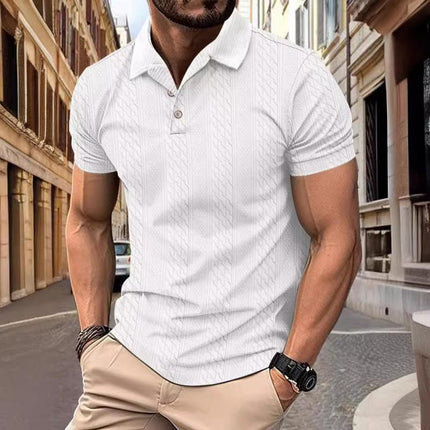 Men's Short Sleeve Polo Shirt | Jacquard Texture | Regular Fit | Cotton Blend | Classic Polo Collar | Casual Golf & Everyday Wear | Spring & Summer Fashion | Breathable & Durable | Timeless Solid Color