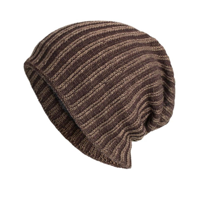 Men's Warm Knitted Hat | Retro Two-Tone Vertical Stripes | Cable Knit with Flannel Lining | Cozy Winter Headwear | Durable Acrylic Yarn | Stylish Cold Weather Accessory | Versatile Color Palette