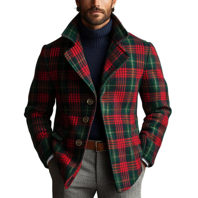 Men's Vintage Tweed Blazer | Colorblock Plaid | Notched Lapel | Tailored Fit | Full Length Sleeves | Hip Length | Fall Winter | Business Casual | Special Events | Retro Inspired | Men's Outerwear