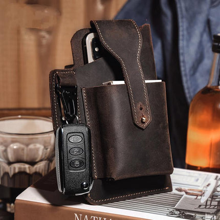 Men's Retro Casual Waist Bag | Premium Leather | Cell Phone Pocket | Adjustable Strap | Multiple Compartments | Compact & Lightweight | Vintage Style | Secure Closure | Hands-Free Convenience