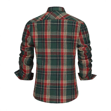 Men's Retro Long Sleeve Shirt | Christmas Plaid Lapel Casual Dress Top | Vintage Style | Comfortable Cotton Blend | Various Sizes | Men's Fashion | Classic Style
