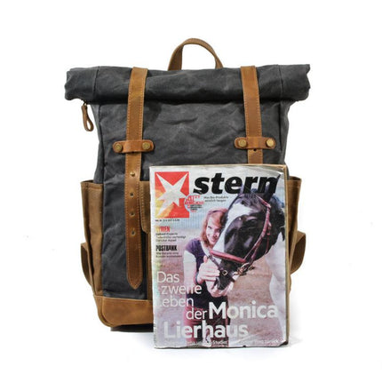 Men's Waterproof Canvas Backpack | Vintage Style | Contrast Design | Multi-Pocket | Weather-Resistant | Urban Outdoor Bag | Comfortable Fit | Durable Straps | Casual Daypack | Ideal for Travel | Men's Adventure Backpack