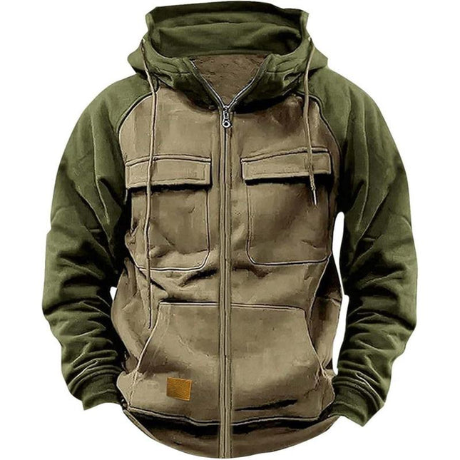 Men's Regular Fit Colorblock Raglan Sleeve Hooded Sweatshirt Jacket | Casual Full Zip Design | Comfortable Cotton Polyester Blend | Warm and Sporty for Fall and Winter | Versatile Layering