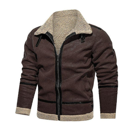 Men's Vintage Suede Jacket | Lambswool Lined | Warm Lapel | Loose Fit | Zipper Closure | Functional Pockets | Casual Winter Outerwear | Insulated Warmth | Rugged Style | Fall & Winter Coat