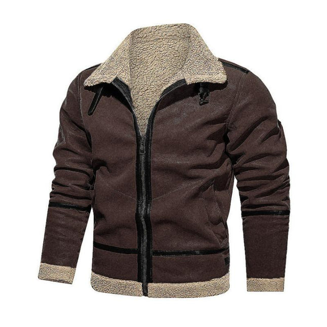 Men's Vintage Suede Jacket | Lambswool Lined | Warm Lapel | Loose Fit | Zipper Closure | Functional Pockets | Casual Winter Outerwear | Insulated Warmth | Rugged Style | Fall & Winter Coat