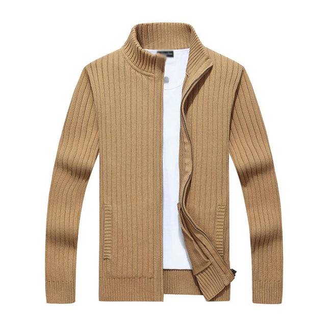 Men's Slim Fit Knit Cardigan | Stand Collar | Zipper Front | Casual Layering | Ribbed Cuffs & Hem | Breathable Fabric | Versatile Styling | With Pockets | Lightweight & Durable | Modern Minimalist Design