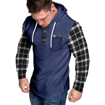 Men's Hoodie | Casual Checkered Color Block | Button-Up Design | Long Sleeve | Soft Cotton Blend | Adjustable Hood | Functional Pockets | Hip-Length | Comfortable Fit | Stylish Layering | Ideal for Fall & Spring