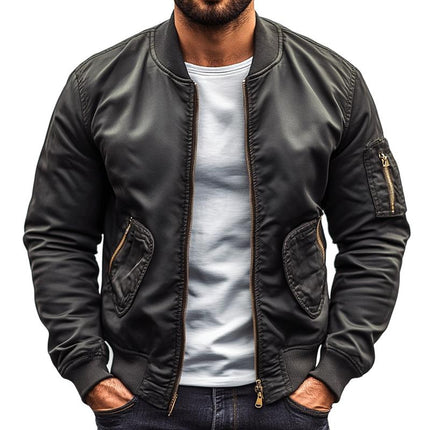 Men's Solid Color Baseball Jacket | Multi-pocket Zipper Coat | Classic Collar | Long Sleeve | Ribbed Cuffs | Breathable Fabric | S to 3XL Sizes | Durable Outerwear for Casual Wear