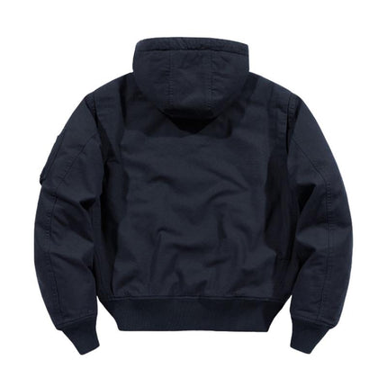 Men's Cotton Hooded Bomber Jacket | Casual Loose Fit | Zipper Closure | Adjustable Hood | Ribbed Cuffs | Breathable Fabric | Functional Pockets | Lightweight Outerwear