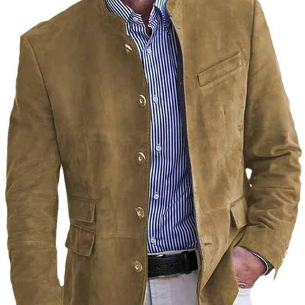 Men's Blazer | Retro Stand Collar | Single Breasted | Slim Fit | Multi-pocket Design | Vintage Charm | High-Quality Fabric | Versatile Style | Button Closure | Classic Colors | Perfect for Any Occasion