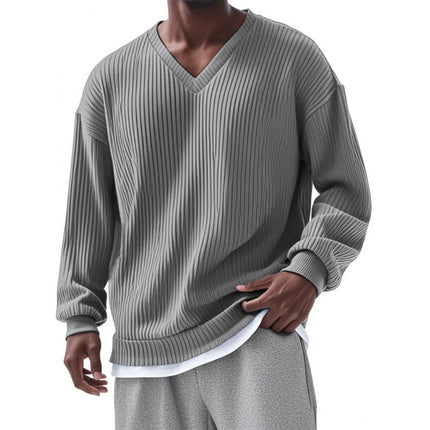 Men's V-Neck Striped Long Sleeve T-Shirt | Casual Loose Fit | Premium Cotton Blend | Comfortable Lightweight | Durable Construction | Relaxed Everyday Style | Breathable Fabric | Versatile Layering