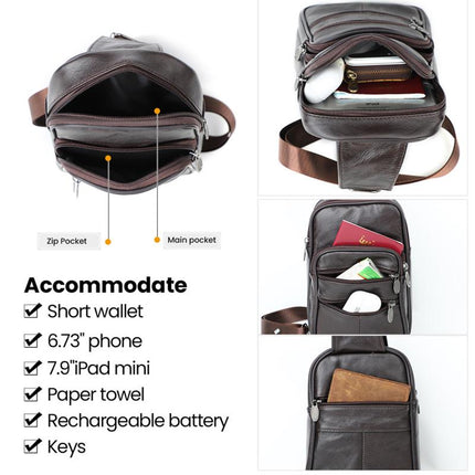 Men's Vintage Leather Crossbody Bag | Casual Zipper Messenger | Premium Leather | Adjustable Strap | Spacious Compartment | Secure Closures | Multiple Pockets | Compact | Lightweight | Versatile | Timeless Design