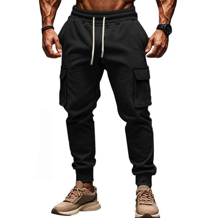 Men's Plush Elastic Waist Sports Pants | Solid Color | Multi-pocket Design | Comfort & Functionality | Sizes Small to XXXL | Versatile Activewear | Soft & Cozy Fabric