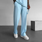 Men's Straight Fit Elastic Waist Pants | Solid Color | Casual Style | Soft Breathable Fabric | Comfortable Everyday Wear | Versatile Design | Side Pockets | Durable Material