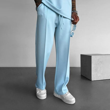 Men's Straight Fit Elastic Waist Pants | Solid Color | Casual Style | Soft Breathable Fabric | Comfortable Everyday Wear | Versatile Design | Side Pockets | Durable Material