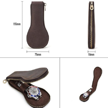 Men's Vintage Cowhide Leather Watch Organizer | Travel Accessories | Secure Closure | Soft Lining | Compact Design | Luxury Watch Bag