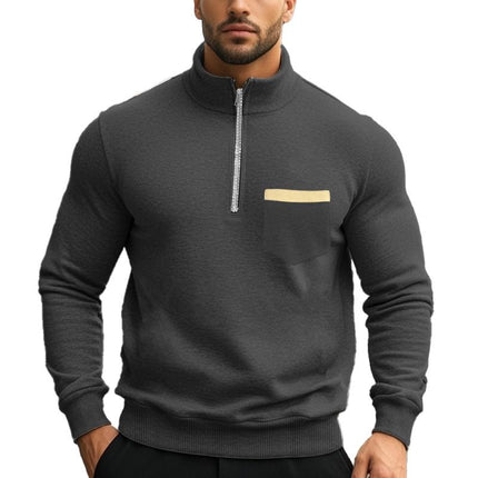 Men's Casual Sweatshirt | Zipper Stand Collar | Solid Color | Versatile Design | Comfortable Fit | Hip-Length | Soft Breathable Fabric | High-Quality Cotton Polyester Blend | Classic Shades | Machine Washable