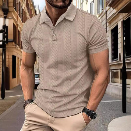 Men's Short Sleeve Polo Shirt | Jacquard Texture | Regular Fit | Cotton Blend | Classic Polo Collar | Casual Golf & Everyday Wear | Spring & Summer Fashion | Breathable & Durable | Timeless Solid Color