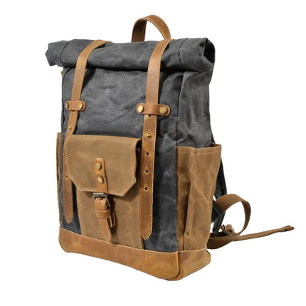 Men's Waterproof Canvas Backpack | Vintage Style | Contrast Design | Multi-Pocket | Weather-Resistant | Urban Outdoor Bag | Comfortable Fit | Durable Straps | Casual Daypack | Ideal for Travel | Men's Adventure Backpack