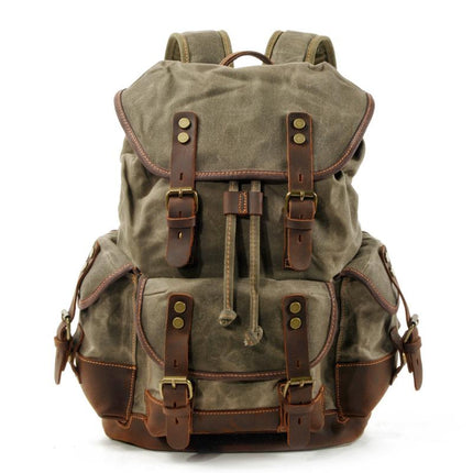 Vintage Men's Canvas Leather Backpack | Multi-Pocket | Outdoor | Casual | Durable Canvas | Leather Accents | Adjustable Straps | Versatile | Travel & Daily Use | Stylish Design | Secure Zipper Closure | Comfortable Carry