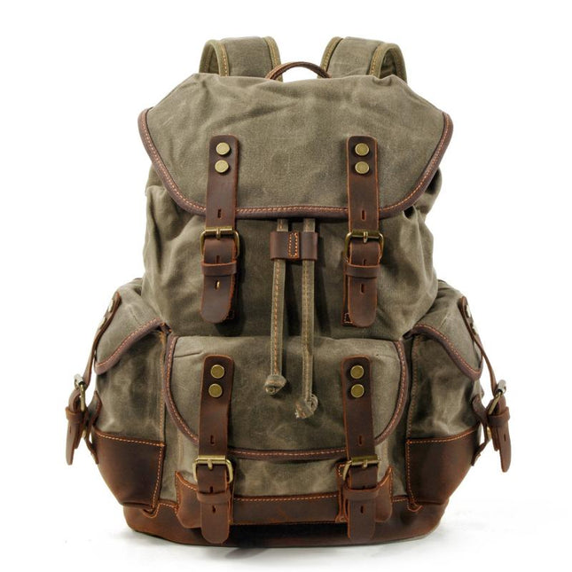 Vintage Men's Canvas Leather Backpack | Multi-Pocket | Outdoor | Casual | Durable Canvas | Leather Accents | Adjustable Straps | Versatile | Travel & Daily Use | Stylish Design | Secure Zipper Closure | Comfortable Carry