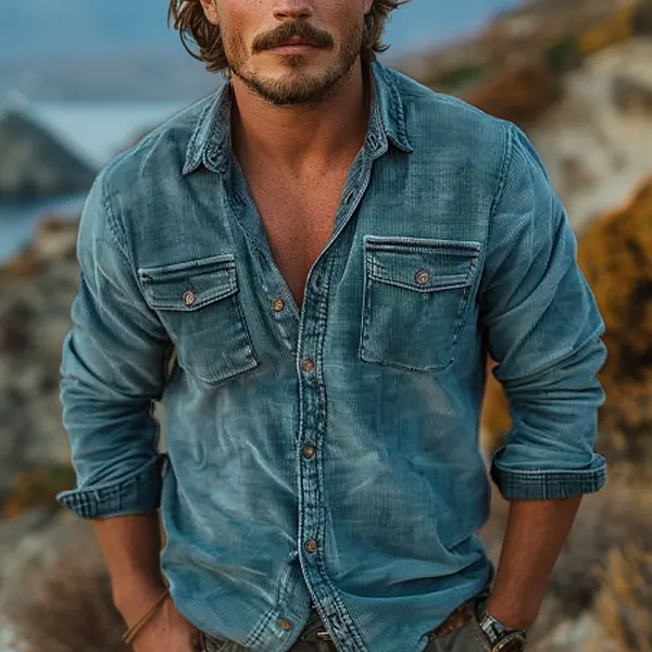 Men's Corduroy Shirt | Vintage Washed Finish | Chest Pocket | Soft Durable Fabric | Casual Button-Down | Timeless Style | Ideal for Layering | Versatile Design | Easy Care | Perfect for Casual Looks