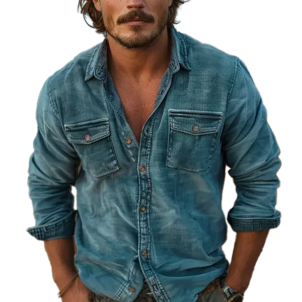 Men's Corduroy Shirt | Vintage Washed Finish | Chest Pocket | Soft Durable Fabric | Casual Button-Down | Timeless Style | Ideal for Layering | Versatile Design | Easy Care | Perfect for Casual Looks