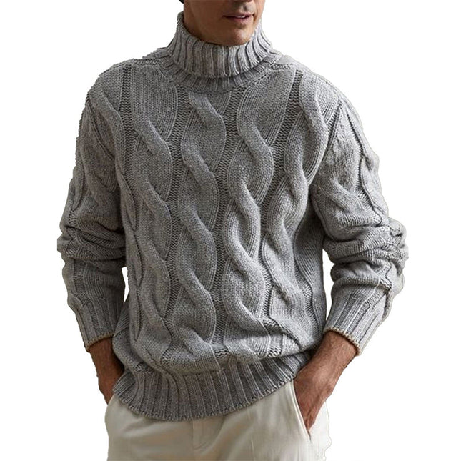 Gray Turtleneck Cable Knit Sweater | Versatile Long Sleeve Pullover | Soft Cozy Knit | Classic Gray | Regular Fit | Ribbed Cuffs & Hem | Stylish Warmth | Winter Fashion | Artisanal Craftsmanship