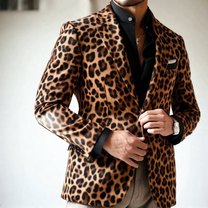 Men's Vintage Leopard Print Blazer | Casual Single Breasted Jacket | Notched Lapels | Classic Long Sleeve | Sizes S to 3XL | Lightweight Polyester | Fashion Outerwear for Parties & Business Casual