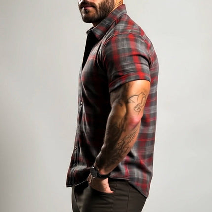 Men's Vintage Plaid Short Sleeve Shirt | Casual Lapel Collar | Breathable Polyester | Retro Style Top for Daily Wear & Travel | Available in Sizes S-3XL | Perfect for All Seasons