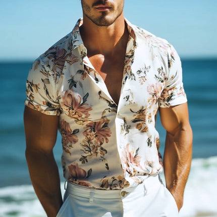 Men's Hawaiian Shirt | Floral Short Sleeve | Lapel Collar | Retro Casual Beach Wear | Lightweight Cotton Blend | Tropical Summer Style | Comfortable Fit | Vibrant Floral Patterns | Available S-3XL