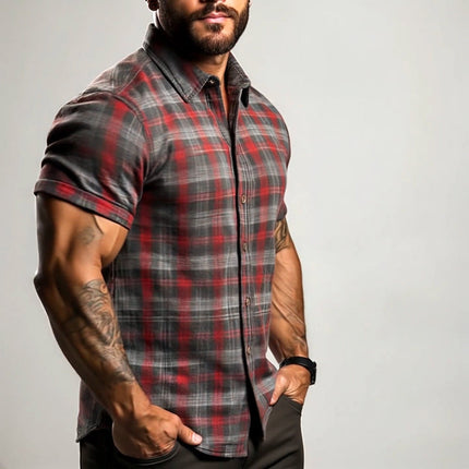 Men's Vintage Plaid Short Sleeve Shirt | Casual Lapel Collar | Breathable Polyester | Retro Style Top for Daily Wear & Travel | Available in Sizes S-3XL | Perfect for All Seasons