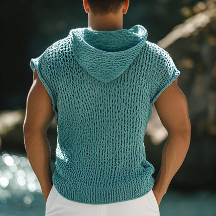 Men's Sleeveless Knit Hooded Tank Top | Retro Casual Style | Breathable Fabric | Comfortable Fit | Versatile Casual Wear | Sizes S to 3XL | Soft High-Quality Knit | Ideal for Layering or Solo | Vintage Aesthetic